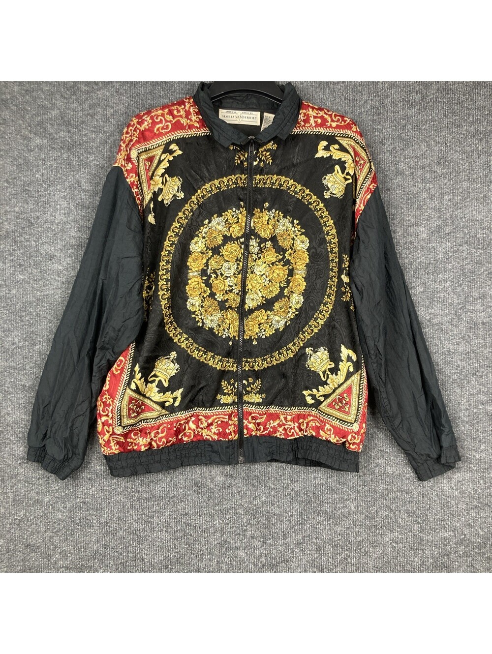 Gloria Vanderbilt American Royal Womens Large Full Zip Black Gold Jacket Vtg EUC